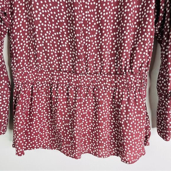 Express pink white polka dot popover peplum preppy office top medium - Picture 3 of 7